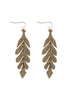 WOOD NARROW LEAF DANGLE DROP EARRINGS