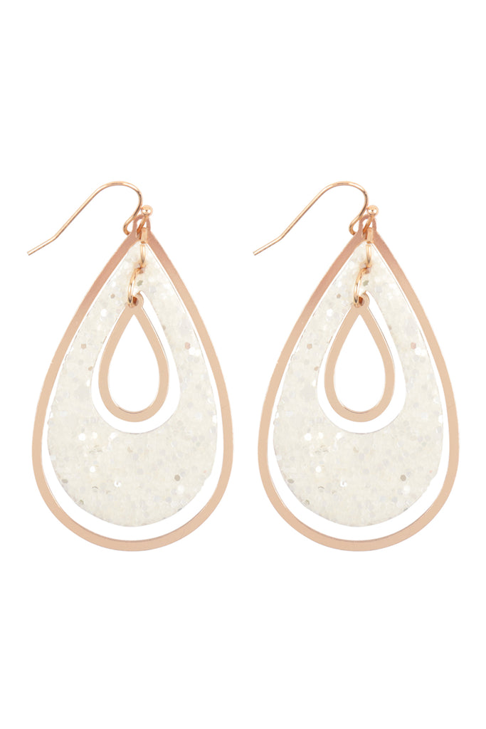 OPEN LINK TEARDROP GLITTER EARRINGS