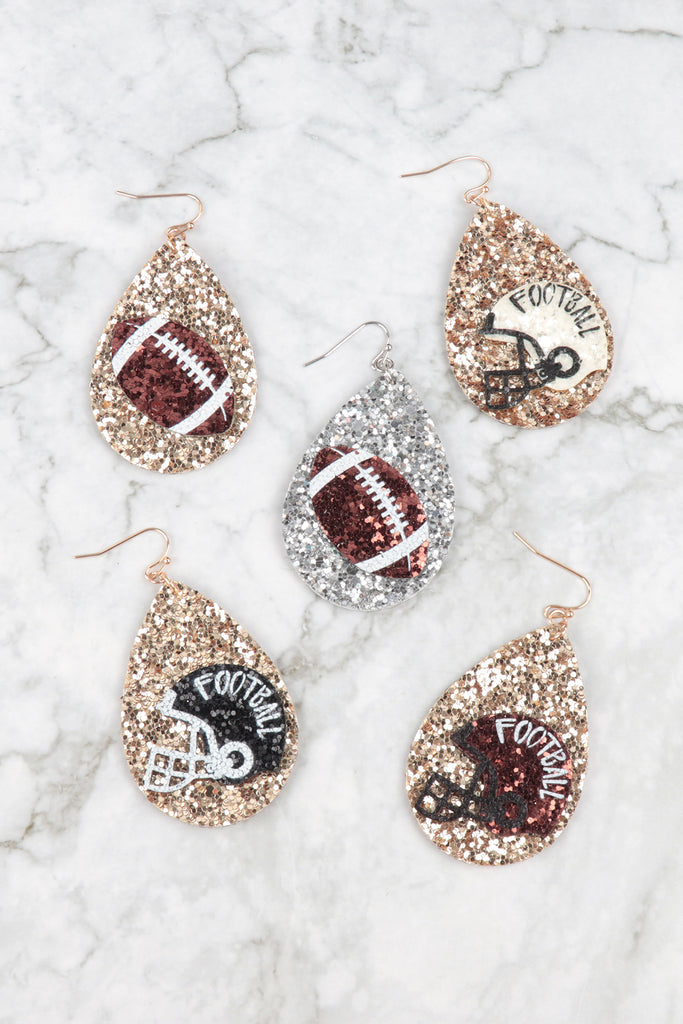 TEARDROP FOOTBALL GAMEDAY GLITTERS DROP EARRINGS