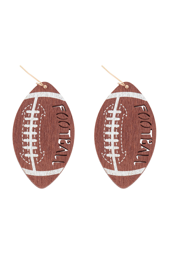 WOOD FOOTBALL CARVED GAMEDAY DROP EARRINGS