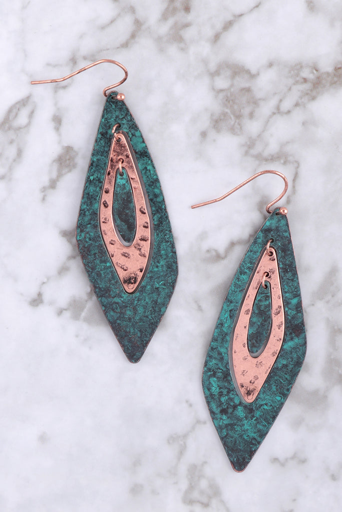TWO TONE LINK HAMMERED EARRINGS