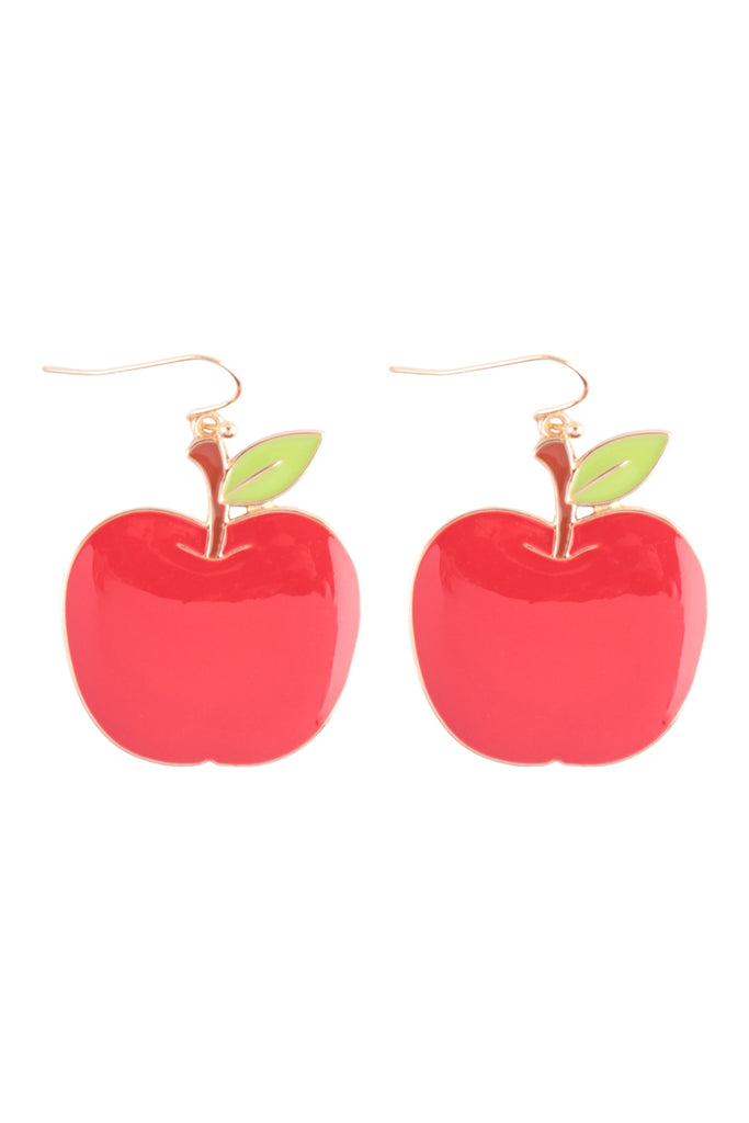 APPLE ENAMEL DANGLE FISH HOOK EARRINGS