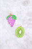 GRAPE ENAMEL DANGLE FISH HOOK EARRINGS