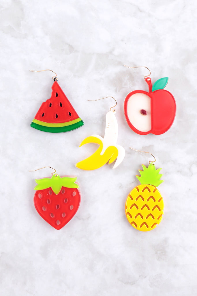 PINEAPPLE ACRYLIC ENAMEL DANGLE FISH HOOK EARRINGS