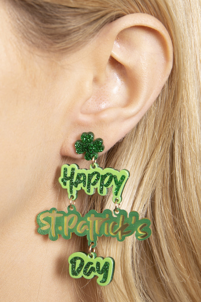 HAPPY ST.PATRICK'S DAY ACRYLIC DROP EARRINGS