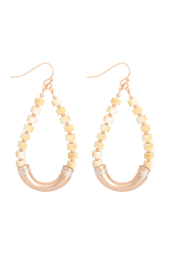 WOOD BEADED METAL TEARDROP EARRINGS