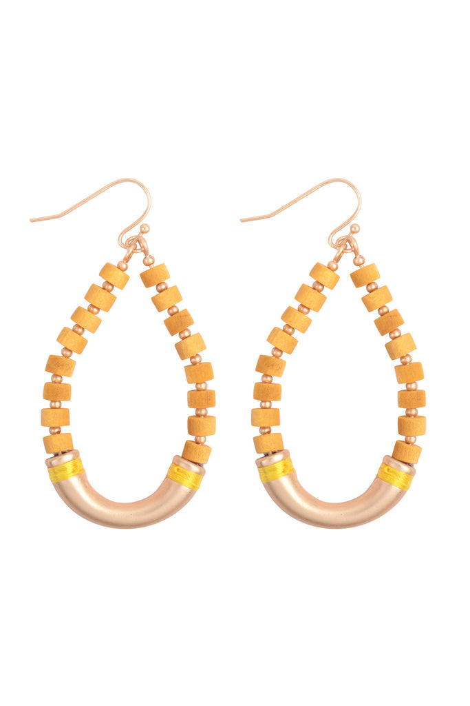 WOOD BEADED METAL TEARDROP EARRINGS