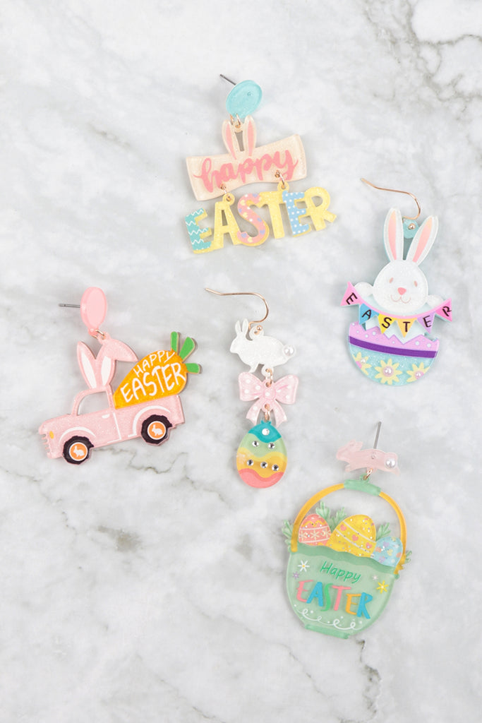 HAPPY EASTER EGG BUNNY ACRYLIC EARRINGS