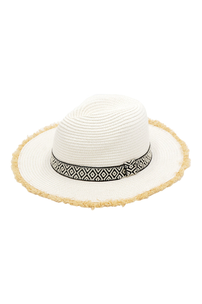 FRAYED TRIM AZTEC STRAW HAT