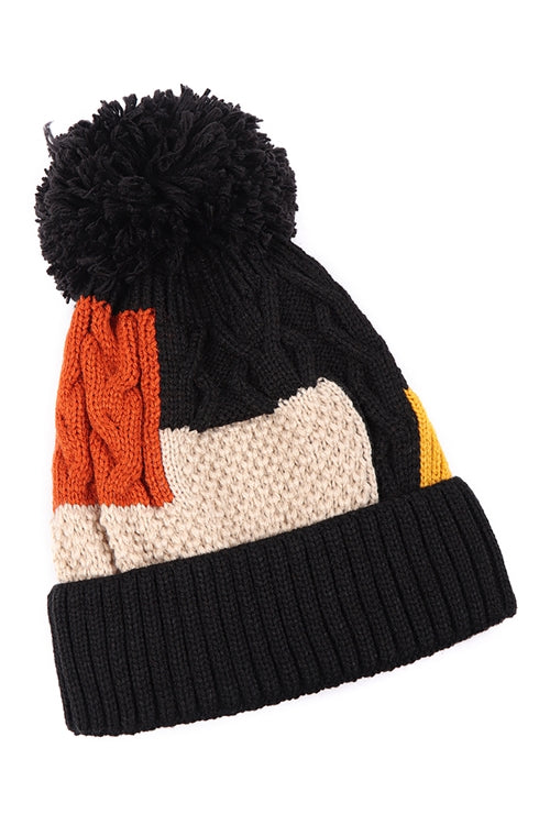 PATCH FLEECE POMPOM BEANIE ACRYLIC