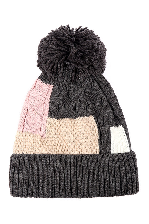 PATCH FLEECE POMPOM BEANIE ACRYLIC