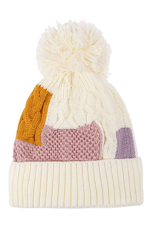 PATCH FLEECE POMPOM BEANIE ACRYLIC