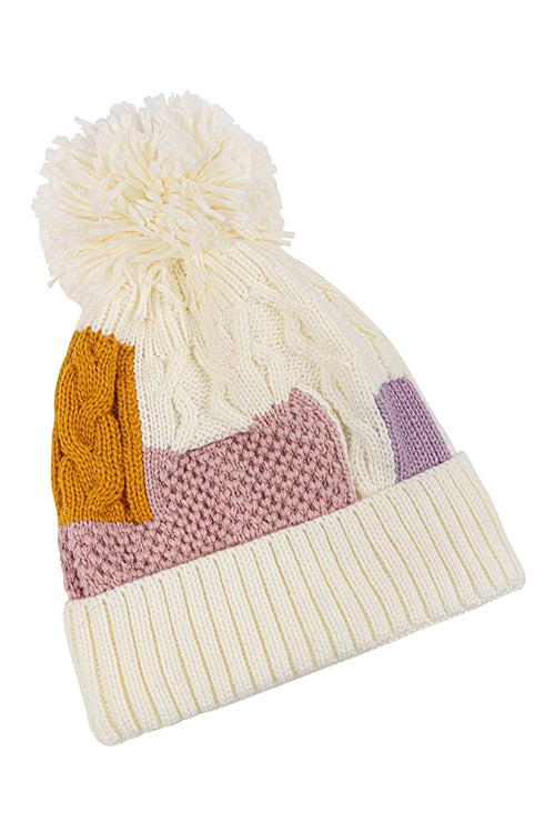 PATCH FLEECE POMPOM BEANIE ACRYLIC