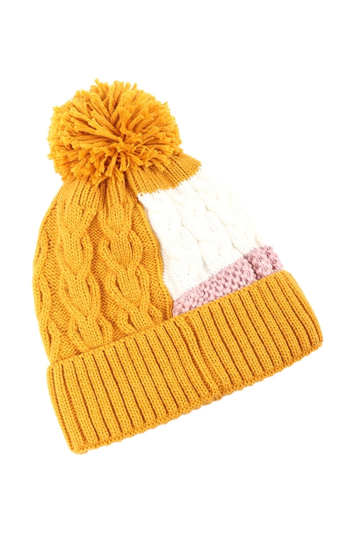 PATCH FLEECE POMPOM BEANIE ACRYLIC