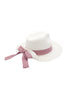 FOLD STRIPED BOW STRAW HAT BEIGE WITH PINK BAND