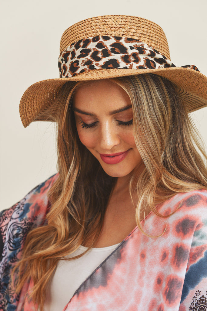 LEOPARD BAND FLAT TOP SUN HAT