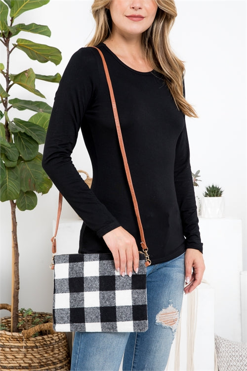 BUFFALO PLAID CROSS BODY & WRISTLET BAG POLYESTER