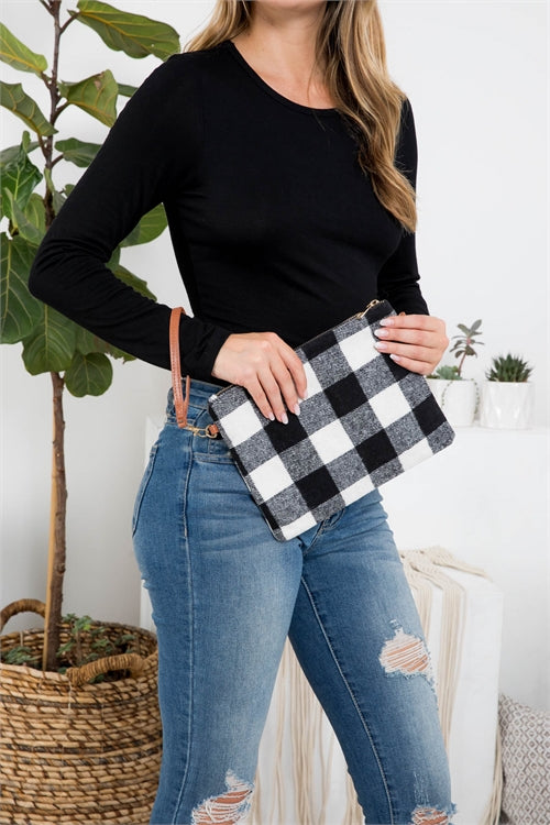 BUFFALO PLAID CROSS BODY & WRISTLET BAG POLYESTER