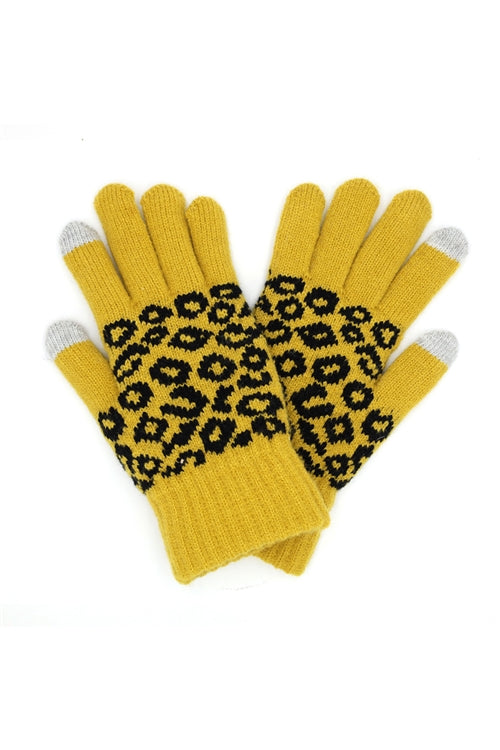 LEOPARD KNIT SMART TOUCH GLOVES