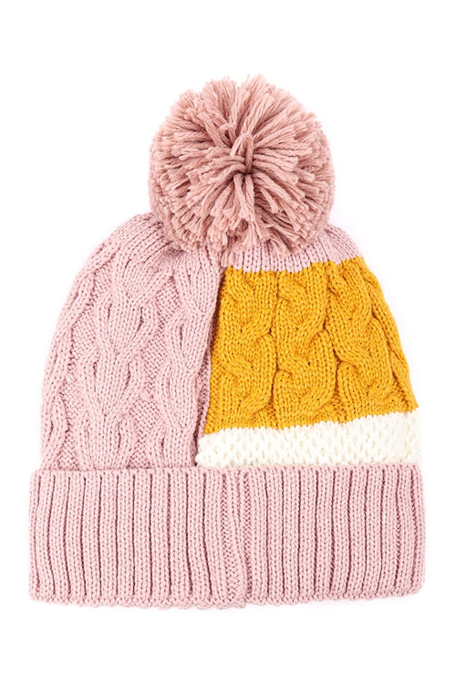 PATCH FLEECE POMPOM BEANIE ACRYLIC