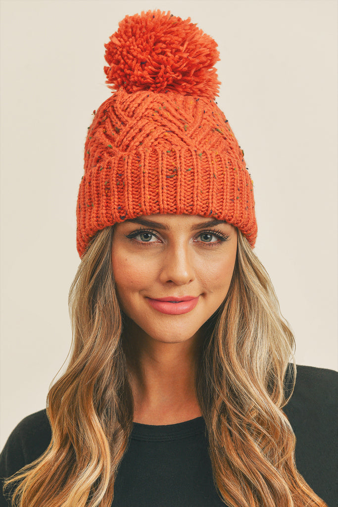 CONFETTI DIAGONAL STRIPES POMPOM KNIT BEANIE