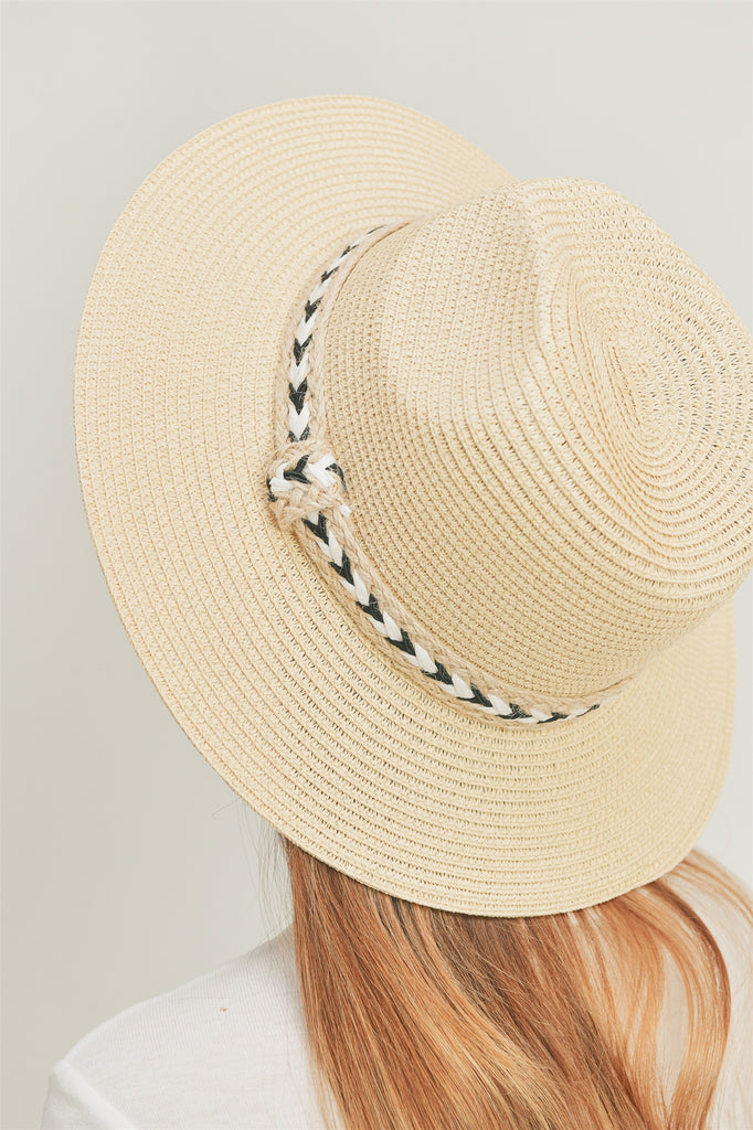 BLACK AND WHITE BRAIDED JUTE BAND PANAMA HAT
