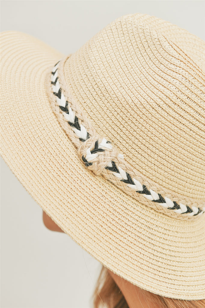 BLACK AND WHITE BRAIDED JUTE BAND PANAMA HAT