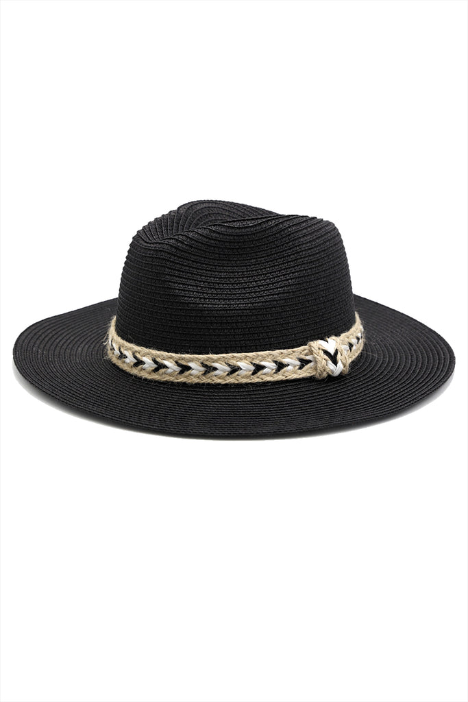 BLACK AND WHITE BRAIDED JUTE BAND PANAMA HAT