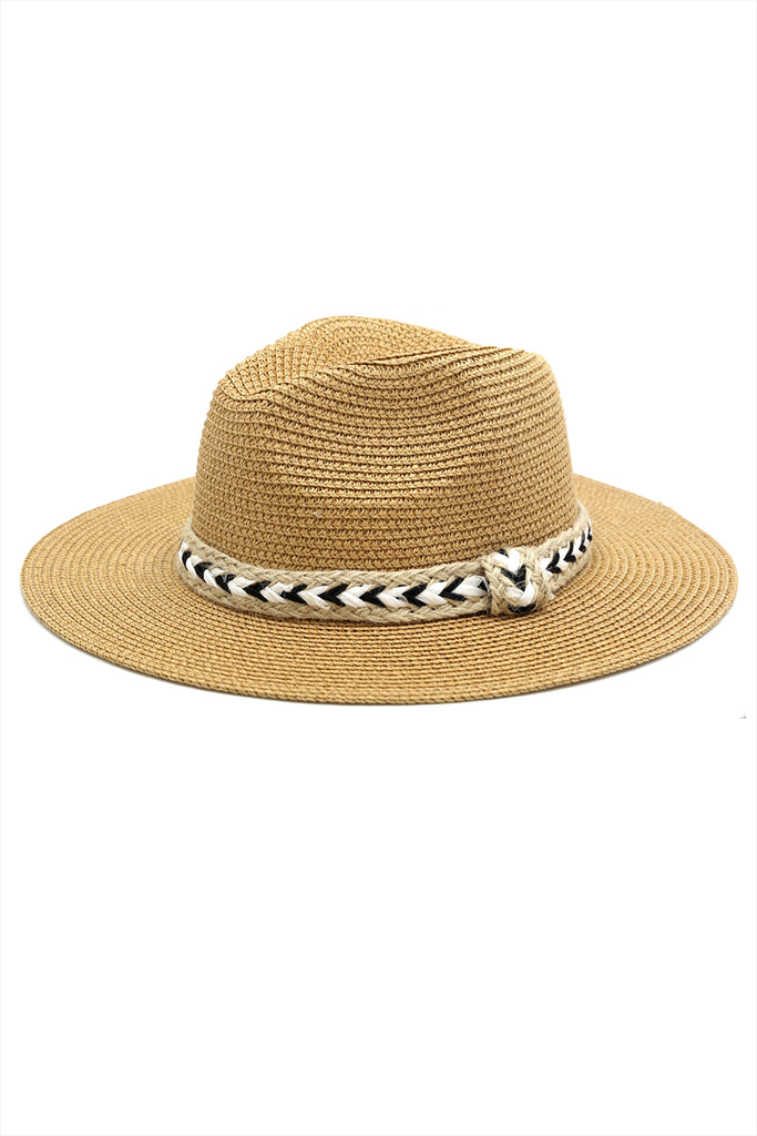 BLACK AND WHITE BRAIDED JUTE BAND PANAMA HAT