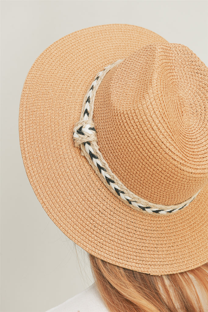 BLACK AND WHITE BRAIDED JUTE BAND PANAMA HAT