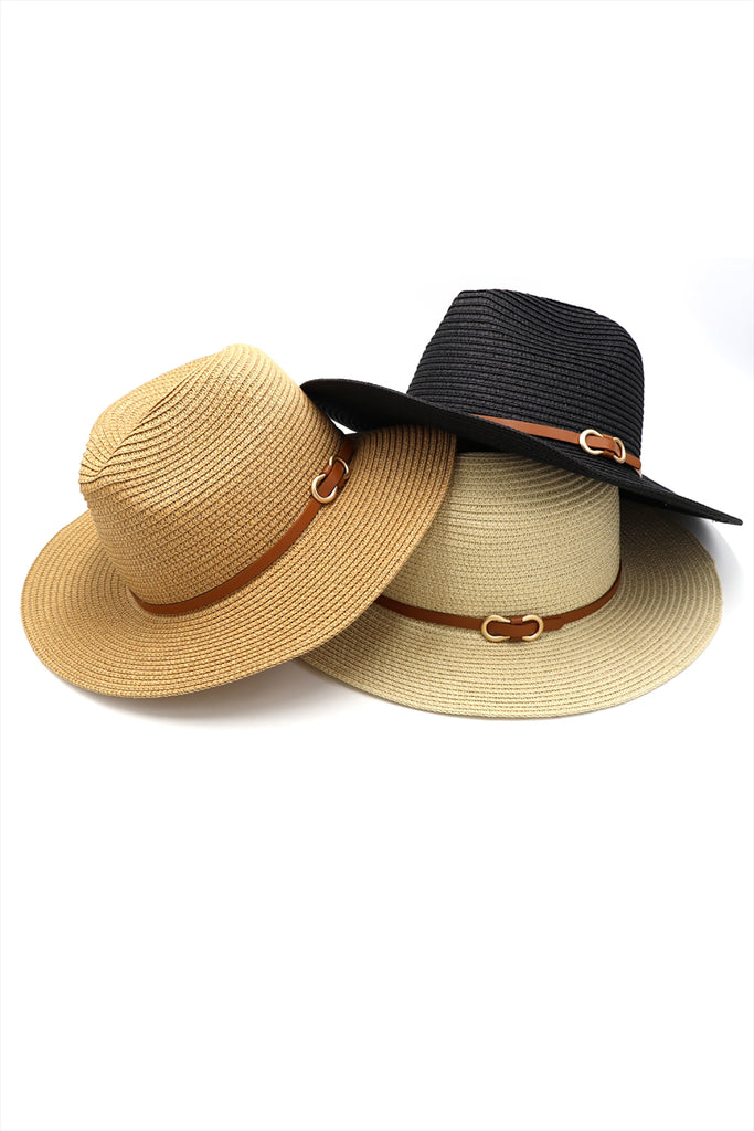 PU LEATHER BAND PANAMA HAT