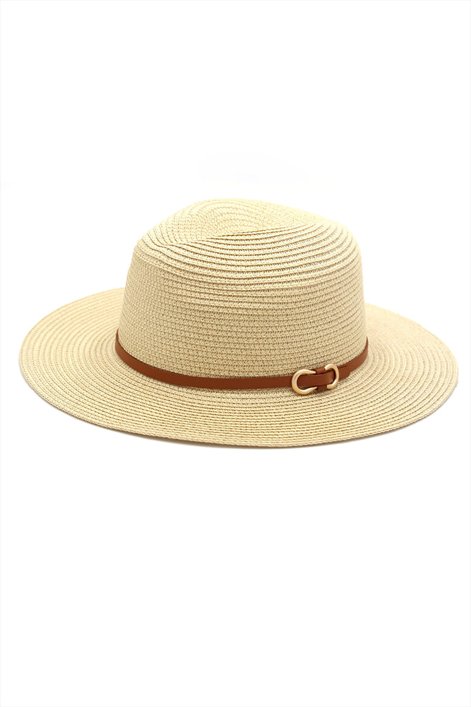 PU LEATHER BAND PANAMA HAT