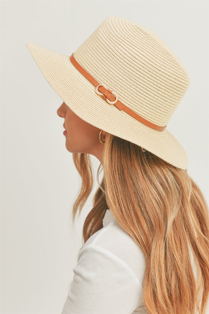 PU LEATHER BAND PANAMA HAT