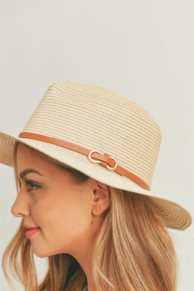 PU LEATHER BAND PANAMA HAT