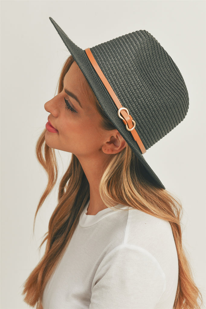 PU LEATHER BAND PANAMA HAT