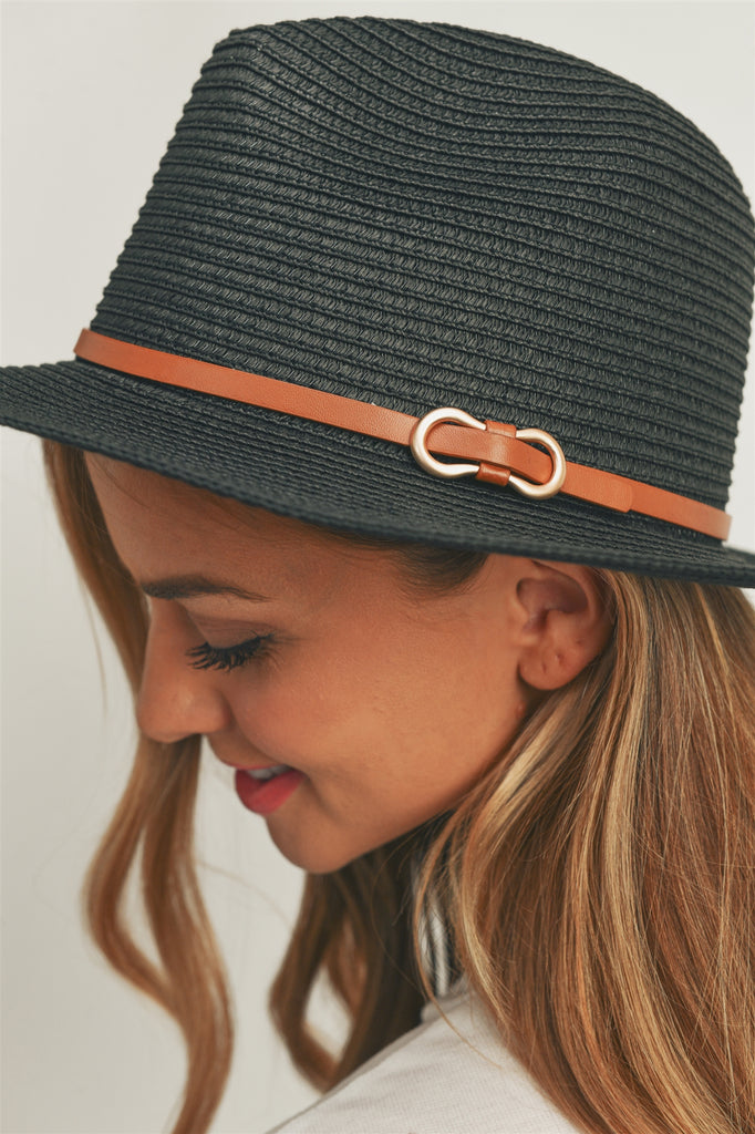 PU LEATHER BAND PANAMA HAT