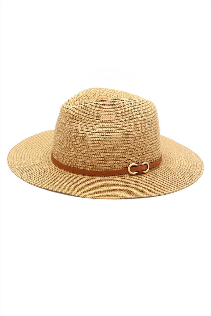 PU LEATHER BAND PANAMA HAT