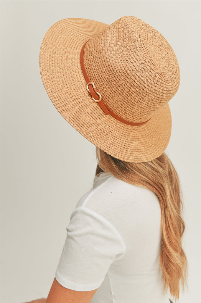 PU LEATHER BAND PANAMA HAT