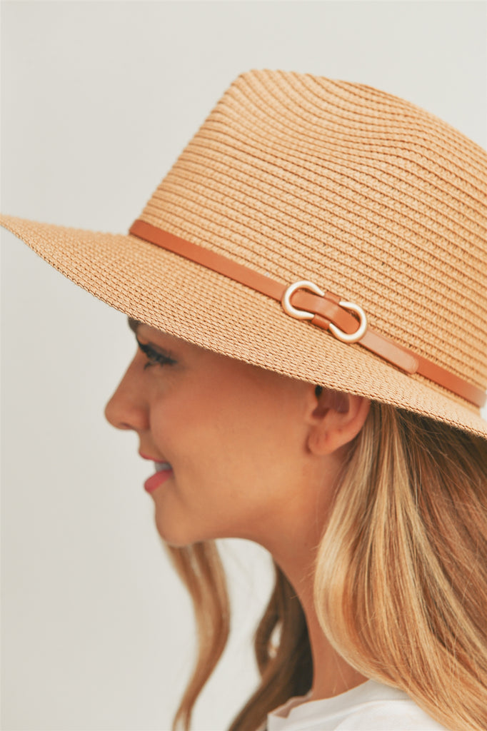 PU LEATHER BAND PANAMA HAT