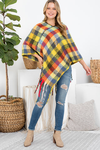 PLAID OPEN FRONT FRINGE KIMONO