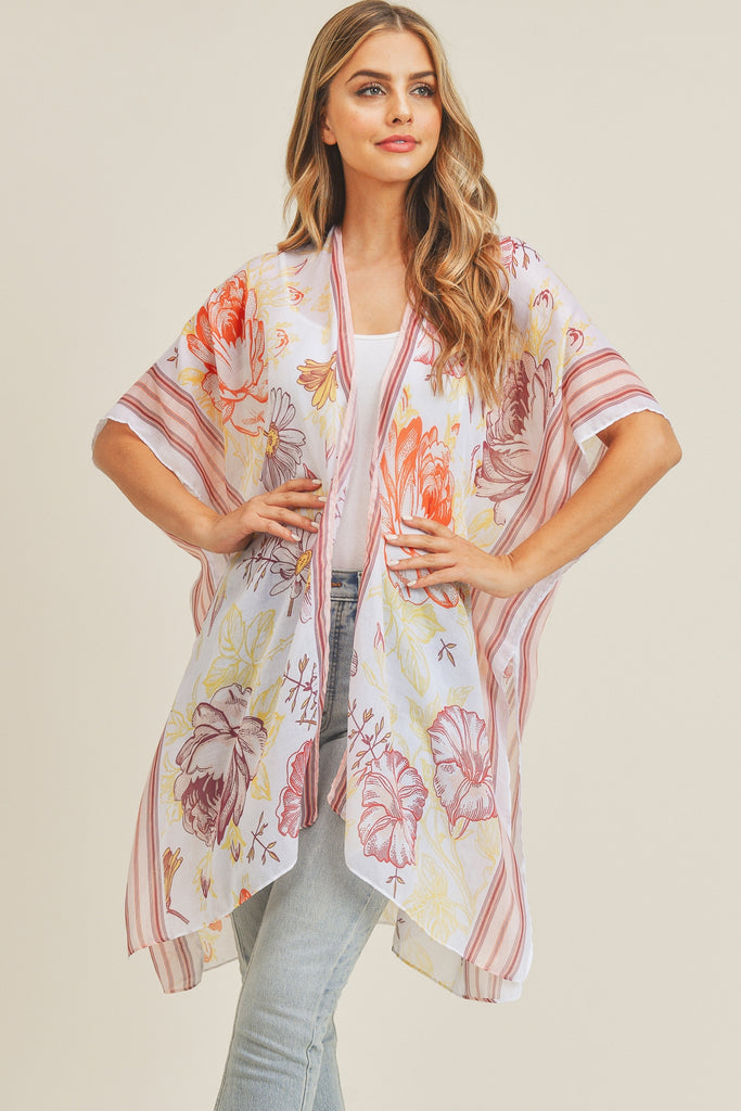 BOHO MULTI FLOWER PATTERN KIMONO