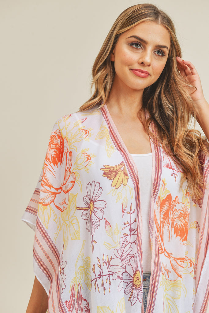 BOHO MULTI FLOWER PATTERN KIMONO