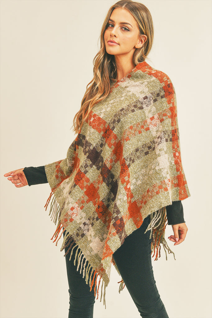 MULTI COLOR PIXEL CHECK PONCHO