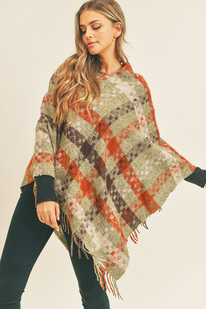 MULTI COLOR PIXEL CHECK PONCHO