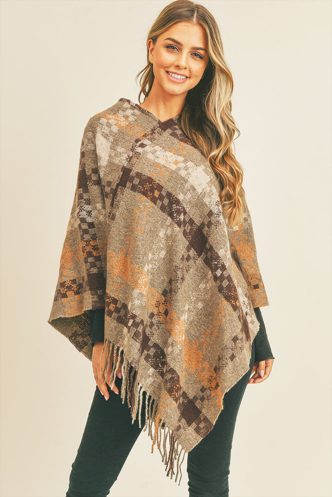 MULTI COLOR PIXEL CHECK PONCHO