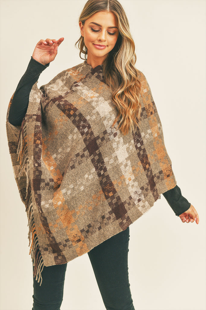 MULTI COLOR PIXEL CHECK PONCHO