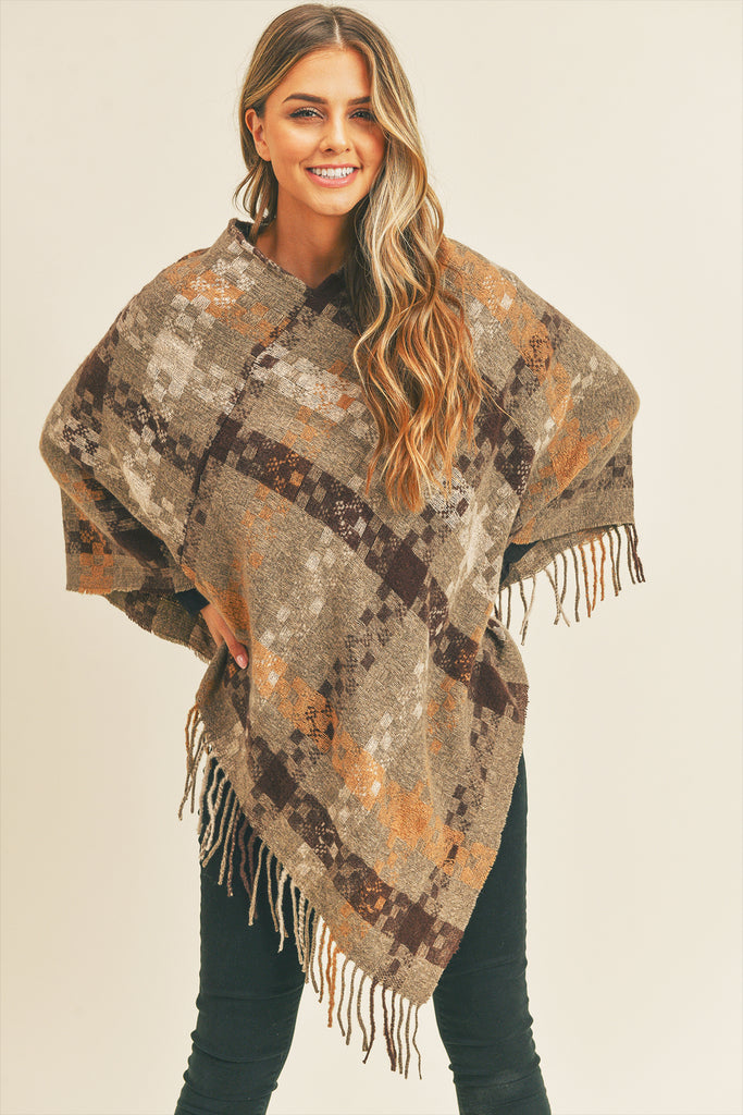 MULTI COLOR PIXEL CHECK PONCHO