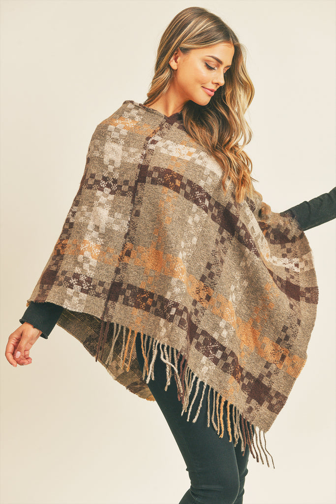 MULTI COLOR PIXEL CHECK PONCHO