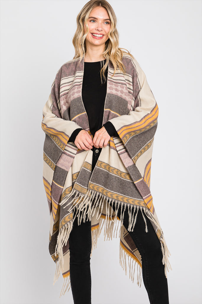 AZTEC PATTERN FRINGE RUANA