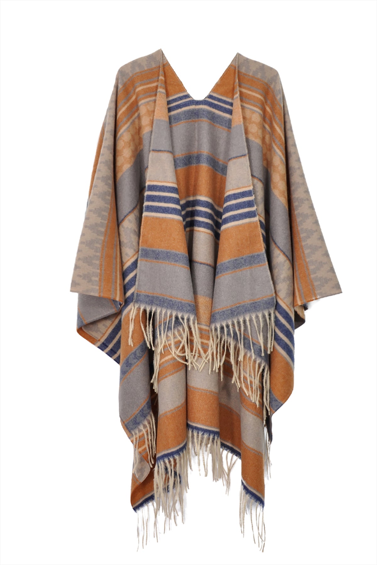 Aztec Ruana AZTEC PATTERN FRINGE RUANA – Riah Fashion
